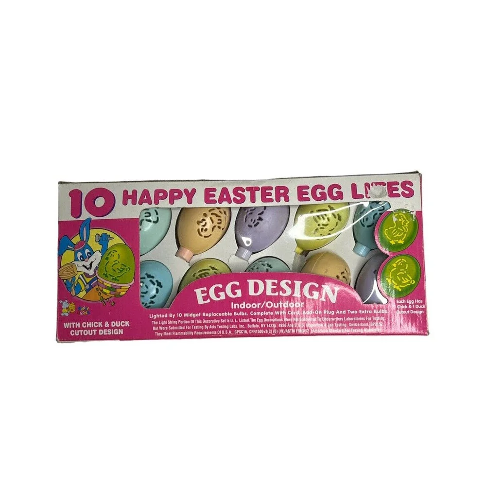 Easter Eggs Vintage Happy String Lights Indoor Outdoor Chick Duck Designs S